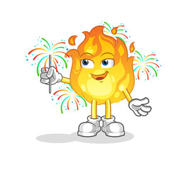 fire with fireworks mascot. cartoon vector