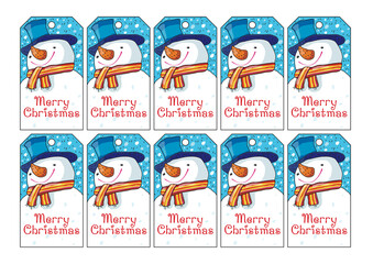 Christmas gifts tags. Funny snowman set tags. Merry christmas A4