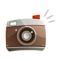 Illustration of a cartoon camera with a flash.