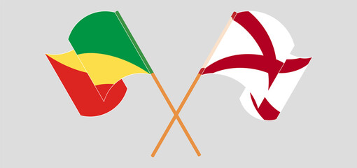 Crossed and waving flags of Republic of the Congo and The State of Alabama