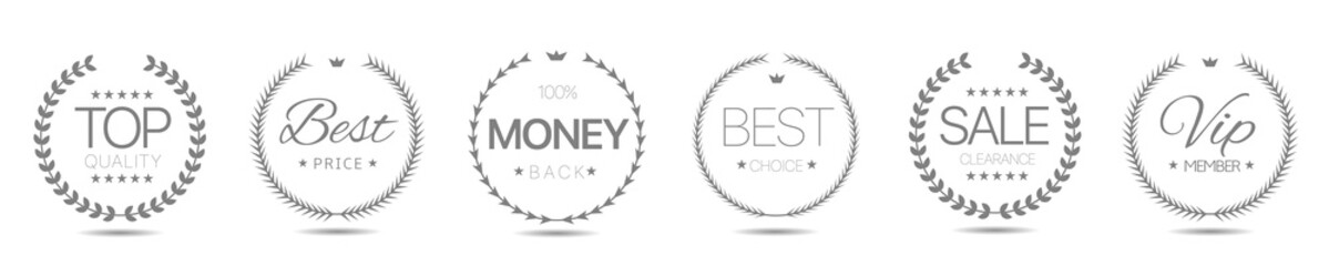 Top quality grey laurel wreath label set