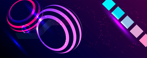 Dark retro futuristic art neon abstraction background cosmos new art 3d starry sky glowing galaxy and planets blue circles