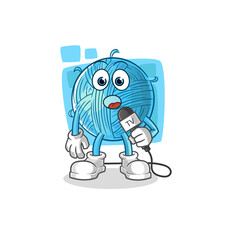 yarn ball tv reporter cartoon. cartoon mascot vector