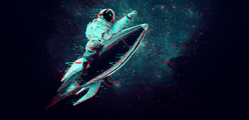 Glitch astronaut on the background of the moon and space. Digital pixel noise abstract design. Vector illustration © Yevheniia