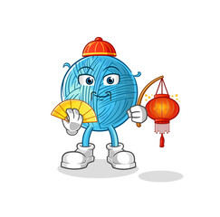 yarn ball Chinese with lanterns illustration. character vector