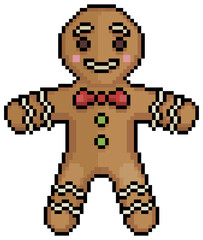 Pixel art Christmas gingerbread man. Christmas cookie vector icon for 8bit game on white background
