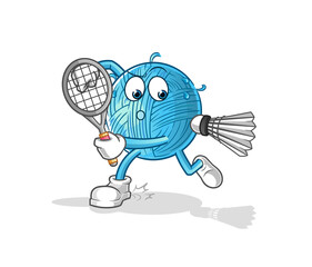 yarn ball playing badminton illustration. character vector