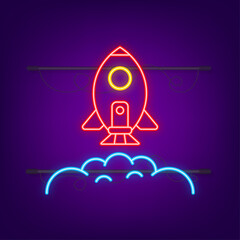 Rocket Start Up Concept. Neon icon. Vector stock illustration