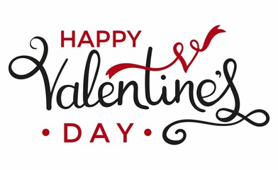 Happy Valentines day lettering greeting card isolated on white background. Valentines day background with decorative elements and typography text. Vector illustration. Hand drawn 14 February design