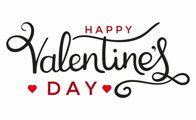 Fototapeta na wymiar Happy Valentines Day typography card with lettering and red hearts isolated on white background. Vector modern calligraphy design for web banner, poster, cover, brochure, flyer.Valentine's day design.