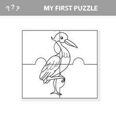 Heron bird - Jigsaw puzzle. Vector illustration for kids. My first puzzle and coloring page