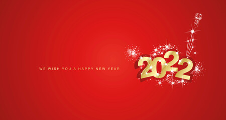 Happy New Year 2022 modern design with firework white stars golden red greeting card vector design