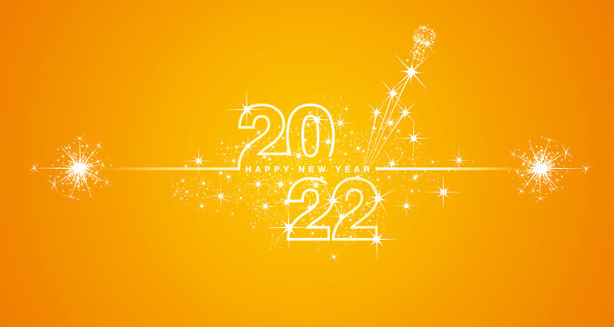 Happy New Year 2022 eve line design loading sparkle firework champagne open white orange yellow vector wallpaper greeting card