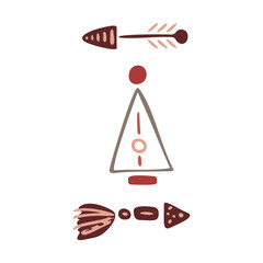 Boho winter holidays elements in hand drawn style. Christmas vector decoration. Scandinavian Christmas print with christmas tree and arrows in retro color. Greeting cards, posters, invitation