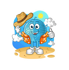 yarn ball go on vacation. cartoon mascot vector