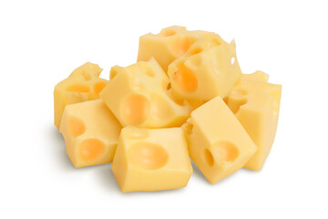 cubes of cheese isolated on white background with clipping path and full depth of field