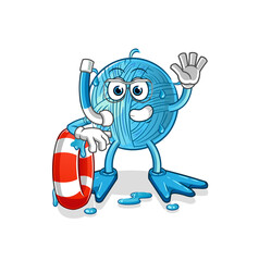 yarn ball swimmer with buoy mascot. cartoon vector