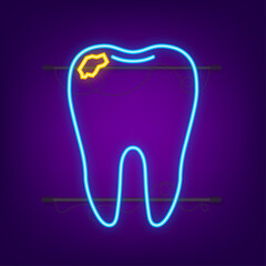 Obraz premium Teeth icon dentist neon icon. Healthy Teeth in hands. Human Teeth. Vector illustration