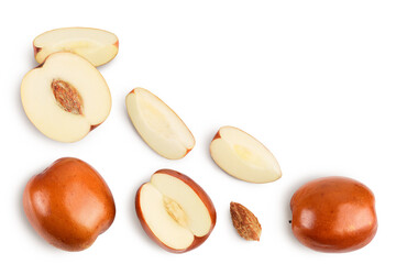 jujube or chinese date isolated on white background with clipping path. Top view with copy space for your text. Flat lay