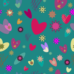 Pattern Romanica vintage hearts. Colored green background. Abstraction, Valentine's Day