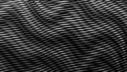 Wavy moire abstract textured vector banner with grid stripes deformation effect on black background. Modern backdrop saver for web design, business card, mobile apps, poster, banner, package.