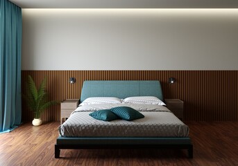 3d rendering of a bedroom in cozy colors. 