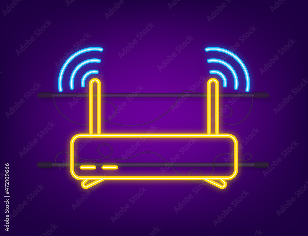 Aufkleber network router neon icon. wifi router, wireless broadband modem. communication access network. vecto