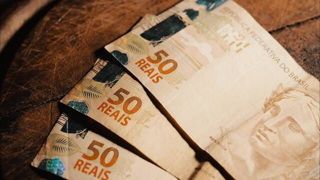Real, Brazilian currency, fifty reais notes
