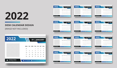 2022 New year desk calendar design template with creative and minimal design layout for print