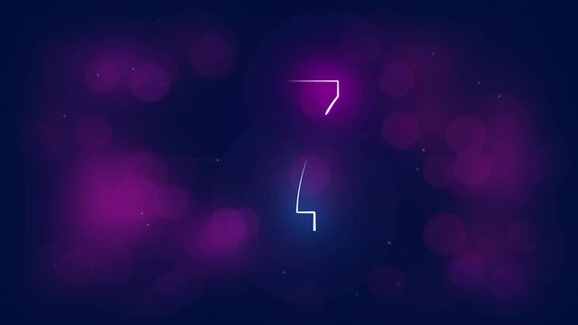 Animation of glowing blue and pink numbers counting down to new year from 10 to 1 on dark background