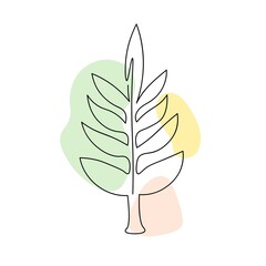 Tropic leaf drawn in single line style. Vector outline illustration