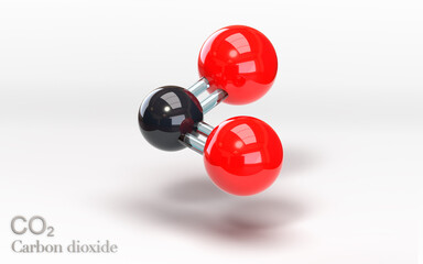 CO2 carbon dioxide. Molecule with oxygen and carbon atoms. 3d rendering