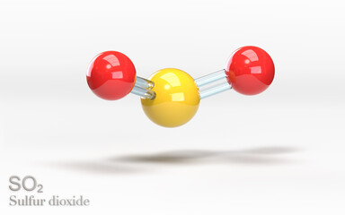 SO2 Sulfur dioxide. Molecule with sodium, sulfur and oxygen atoms. 3d rendering