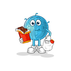yarn ball eat chocolate mascot. cartoon vector