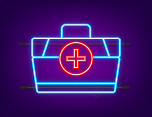 Infographic with healthcare neon icon for medical design. Medical insurance. Vector stock illustration