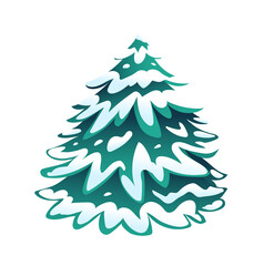 Winter fur tree or pine tree covered with snow isolated object on white. Vector illustrated winter pine tree in watercolor style.