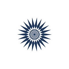 Abstract geometric flower or sun logo. Circular Fractal Design. Digital flower icon. Lotus symbol. Simple logotype template. Vector illustration.