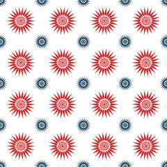 Abstract sun star or flower seamless pattern, geometry elements. Ornament can be used for gift wrapping paper, pattern fills, web page background, surface textures and fabrics.