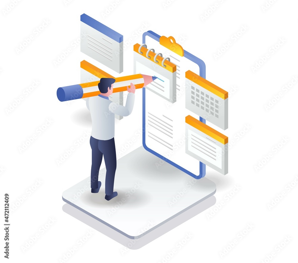 Aufkleber man writing schedule plan in notepad