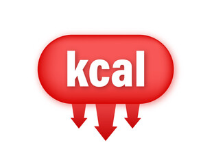 Kilocalorie emblem, kcal reduction. Zero calories diet program packaging. Vector stock illustration.