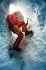 Mountaineer in snow cave