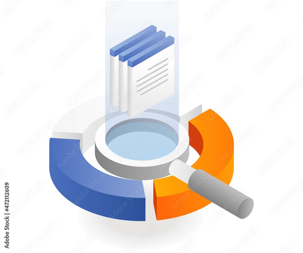 Poster data search analysis in isometric illustration