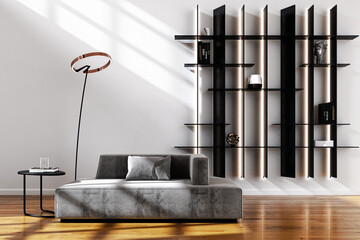 Illustration 3D rendering large luxury modern bright interiors Living room mockup computer digitally generated image