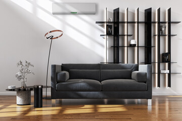 large luxury modern bright interiors living room with air conditioning mockup illustration 3D rendering