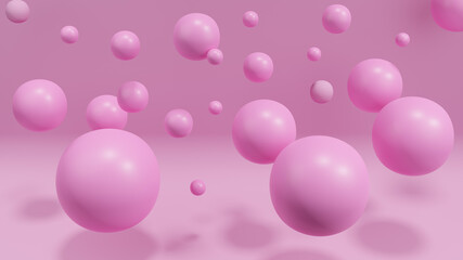Pink floating balls on a soft background, 3d illustration.