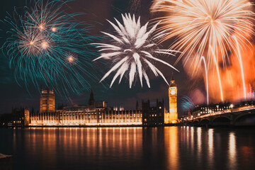 Fototapeta na wymiar New Year in the city - Big Ben with fireworks