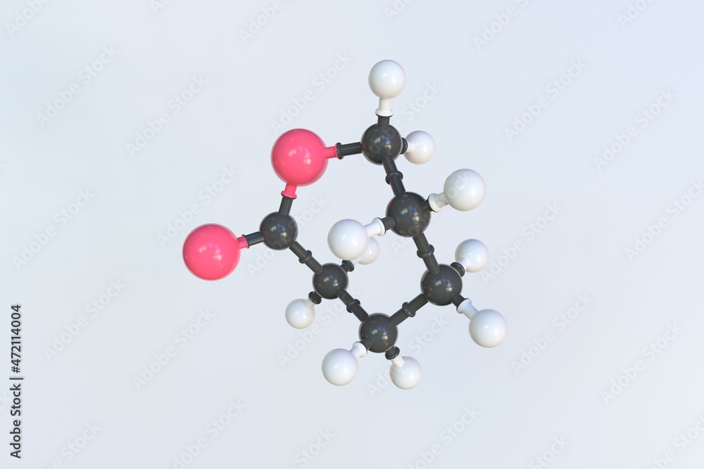 Poster caprolactone molecule. isolated molecular model. 3d rendering