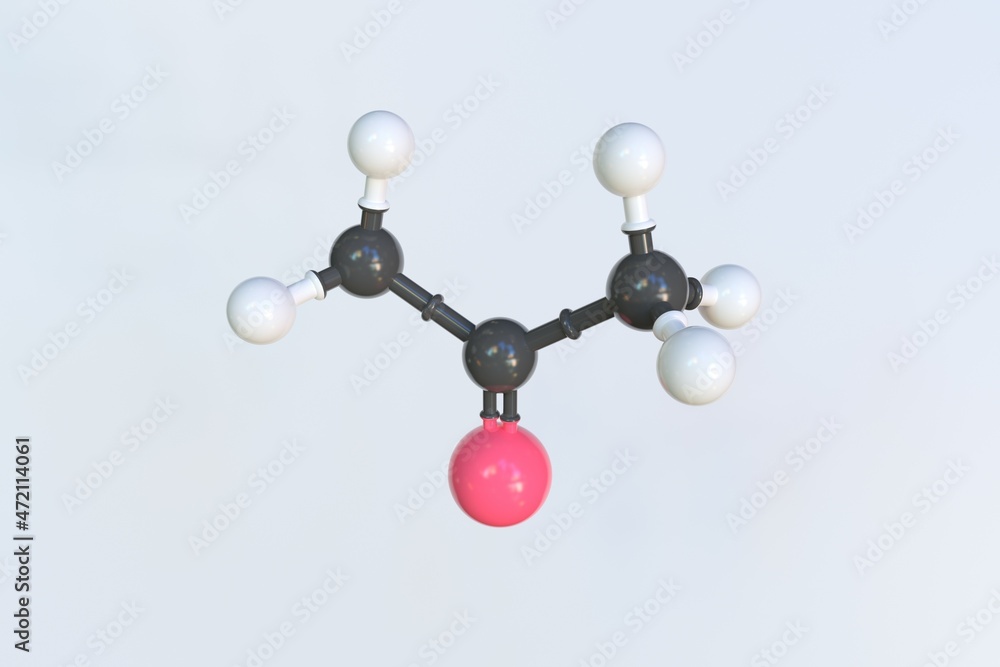 Poster 2-propanone molecule. isolated molecular model. 3d rendering