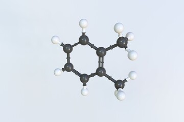 1,2-dimethylbenzene molecule. Isolated molecular model. 3D rendering