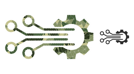 Camouflage triangulated collage mechanic sensor icon. Lowpoly mechanic sensor icon is designed from randomized camouflage colored triangles.